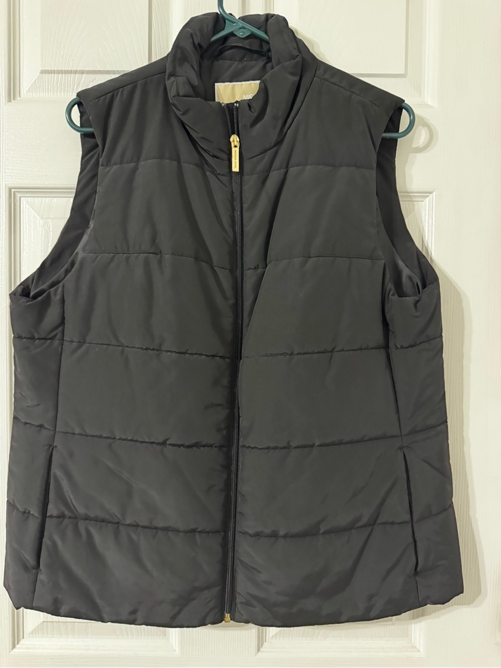 Michael Kors Black Quilted Puffer Vest with Gold Zip